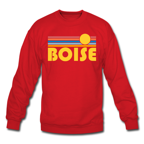 Boise, Idaho Sweatshirt - Retro Sunrise Boise Crewneck Sweatshirt - red