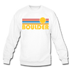 Boulder, Colorado Sweatshirt - Retro Sunrise Boulder Crewneck Sweatshirt - white