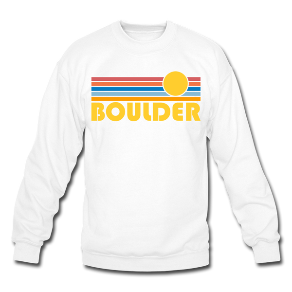 Boulder, Colorado Sweatshirt - Retro Sunrise Boulder Crewneck Sweatshirt - white