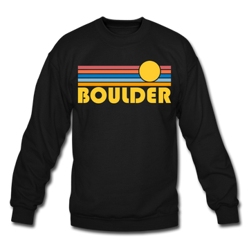Boulder, Colorado Sweatshirt - Retro Sunrise Boulder Crewneck Sweatshirt - black