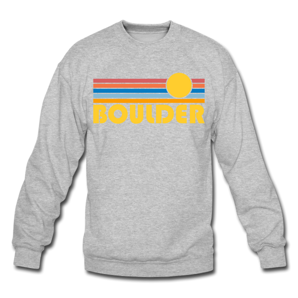 Boulder, Colorado Sweatshirt - Retro Sunrise Boulder Crewneck Sweatshirt - heather gray
