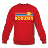 Boulder, Colorado Sweatshirt - Retro Sunrise Boulder Crewneck Sweatshirt - red