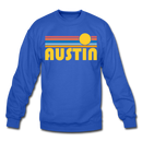 Austin, Texas Sweatshirt - Retro Sunrise Austin Crewneck Sweatshirt - royal blue