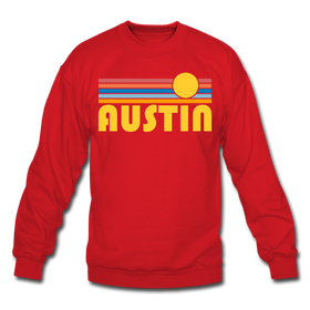 Austin, Texas Sweatshirt - Retro Sunrise Austin Crewneck Sweatshirt - red
