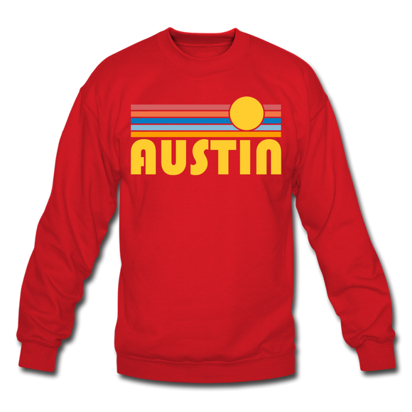 Austin, Texas Sweatshirt - Retro Sunrise Austin Crewneck Sweatshirt - red