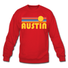 Austin, Texas Sweatshirt - Retro Sunrise Austin Crewneck Sweatshirt - red