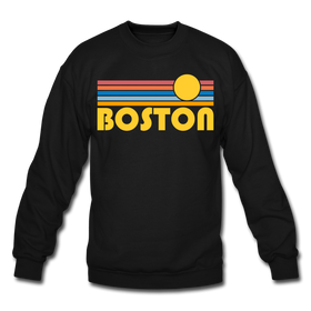Boston, Massachusetts Sweatshirt - Retro Sunrise Boston Crewneck Sweatshirt - black