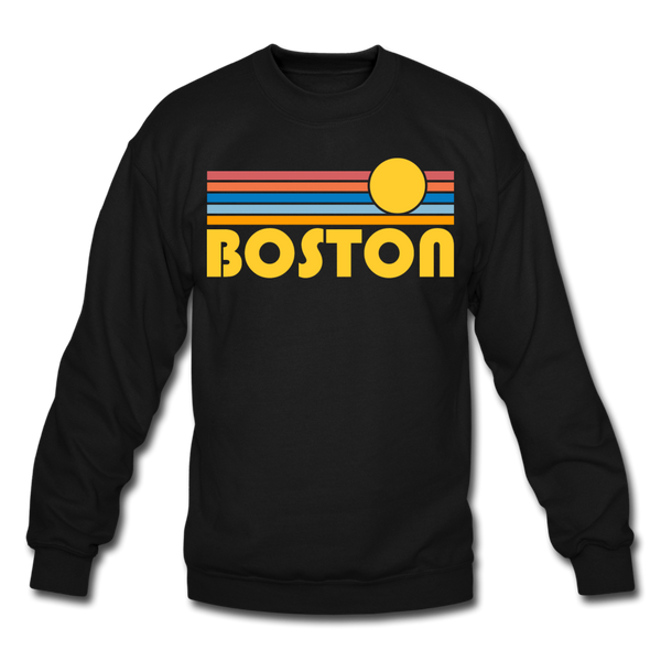 Boston, Massachusetts Sweatshirt - Retro Sunrise Boston Crewneck Sweatshirt - black