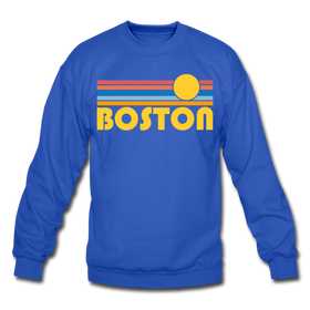 Boston, Massachusetts Sweatshirt - Retro Sunrise Boston Crewneck Sweatshirt - royal blue