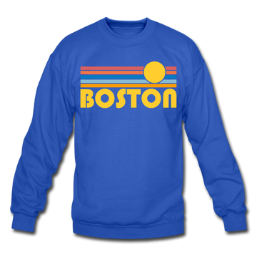 Boston, Massachusetts Sweatshirt - Retro Sunrise Boston Crewneck Sweatshirt - royal blue