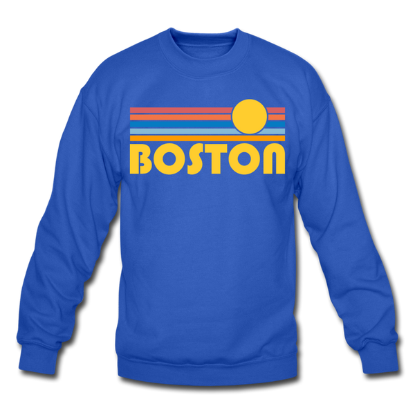 Boston, Massachusetts Sweatshirt - Retro Sunrise Boston Crewneck Sweatshirt - royal blue