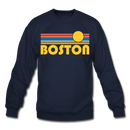 Boston, Massachusetts Sweatshirt - Retro Sunrise Boston Crewneck Sweatshirt - navy