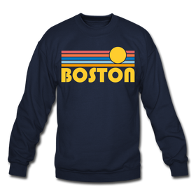 Boston, Massachusetts Sweatshirt - Retro Sunrise Boston Crewneck Sweatshirt - navy