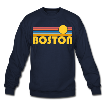 Boston, Massachusetts Sweatshirt - Retro Sunrise Boston Crewneck Sweatshirt - navy