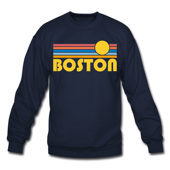 Boston, Massachusetts Sweatshirt - Retro Sunrise Boston Crewneck Sweatshirt - navy