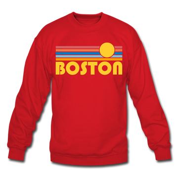 Boston, Massachusetts Sweatshirt - Retro Sunrise Boston Crewneck Sweatshirt - red