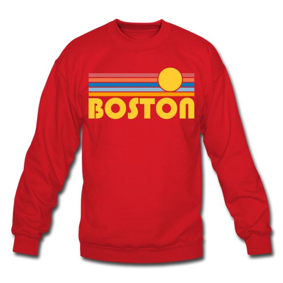 Boston, Massachusetts Sweatshirt - Retro Sunrise Boston Crewneck Sweatshirt - red