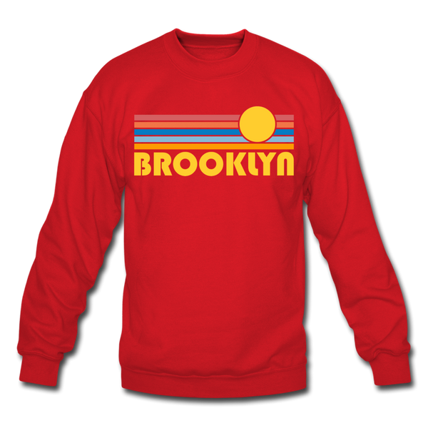 Brooklyn, New York Sweatshirt - Retro Sunrise Brooklyn Crewneck Sweatshirt - red