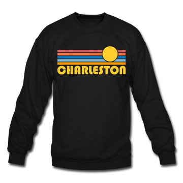 Charleston, South Carolina Sweatshirt - Retro Sunrise Charleston Crewneck Sweatshirt - black