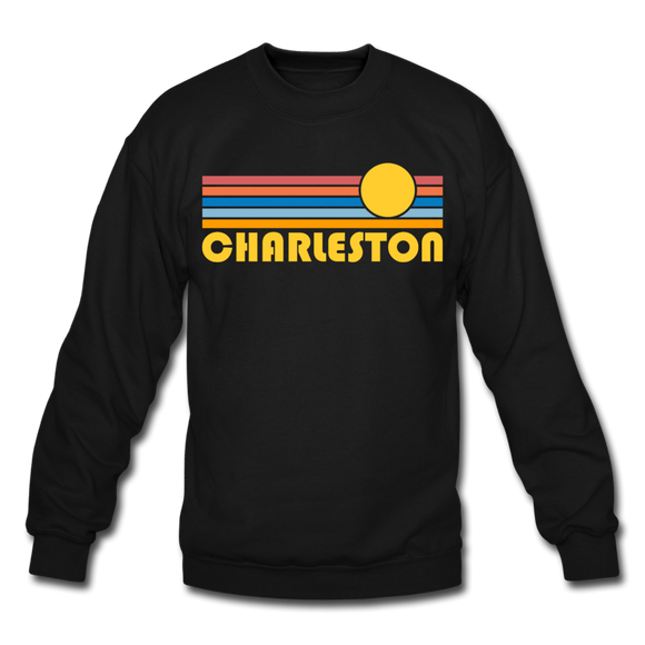 Charleston, South Carolina Sweatshirt - Retro Sunrise Charleston Crewneck Sweatshirt - black