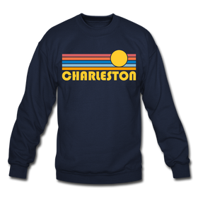 Charleston, South Carolina Sweatshirt - Retro Sunrise Charleston Crewneck Sweatshirt - navy