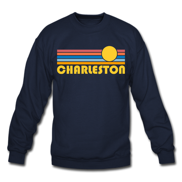 Charleston, South Carolina Sweatshirt - Retro Sunrise Charleston Crewneck Sweatshirt - navy