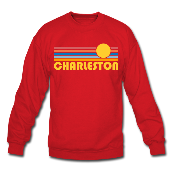 Charleston, South Carolina Sweatshirt - Retro Sunrise Charleston Crewneck Sweatshirt - red