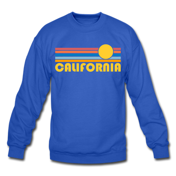 California Sweatshirt - Retro Sunrise California Crewneck Sweatshirt - royal blue