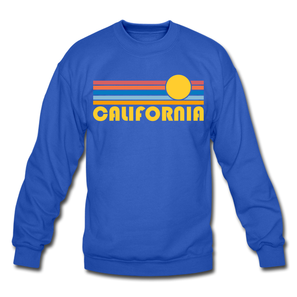 California Sweatshirt - Retro Sunrise California Crewneck Sweatshirt - royal blue