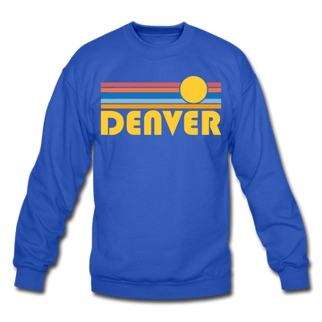 Denver, Colorado Sweatshirt - Retro Sunrise Denver Crewneck Sweatshirt - royal blue