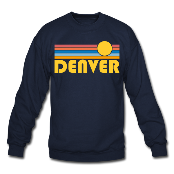Denver, Colorado Sweatshirt - Retro Sunrise Denver Crewneck Sweatshirt - navy