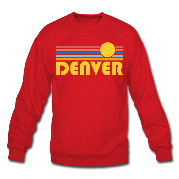 Denver, Colorado Sweatshirt - Retro Sunrise Denver Crewneck Sweatshirt - red