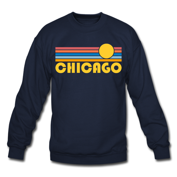 Chicago, Illinois Sweatshirt - Retro Sunrise Chicago Crewneck Sweatshirt - navy