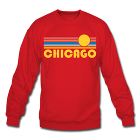 Chicago, Illinois Sweatshirt - Retro Sunrise Chicago Crewneck Sweatshirt - red