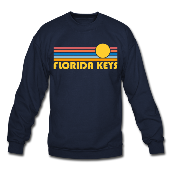 Florida Keys, Florida Sweatshirt - Retro Sunrise Florida Keys Crewneck Sweatshirt - navy
