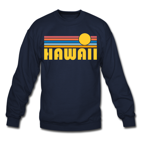 Hawaii Sweatshirt - Retro Sunrise Hawaii Crewneck Sweatshirt - navy