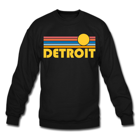 Detroit, Michigan Sweatshirt - Retro Sunrise Detroit Crewneck Sweatshirt - black