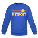 Detroit, Michigan Sweatshirt - Retro Sunrise Detroit Crewneck Sweatshirt - royal blue