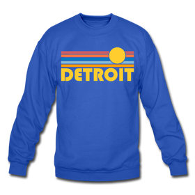 Detroit, Michigan Sweatshirt - Retro Sunrise Detroit Crewneck Sweatshirt - royal blue