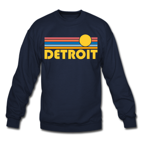 Detroit, Michigan Sweatshirt - Retro Sunrise Detroit Crewneck Sweatshirt - navy