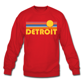 Detroit, Michigan Sweatshirt - Retro Sunrise Detroit Crewneck Sweatshirt - red