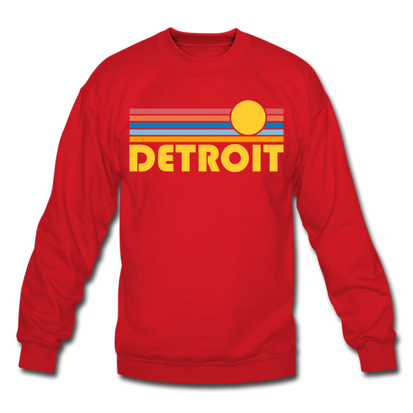 Detroit, Michigan Sweatshirt - Retro Sunrise Detroit Crewneck Sweatshirt - red