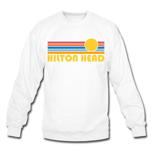 Hilton Head, South Carolina Sweatshirt - Retro Sunrise Hilton Head Crewneck Sweatshirt - white