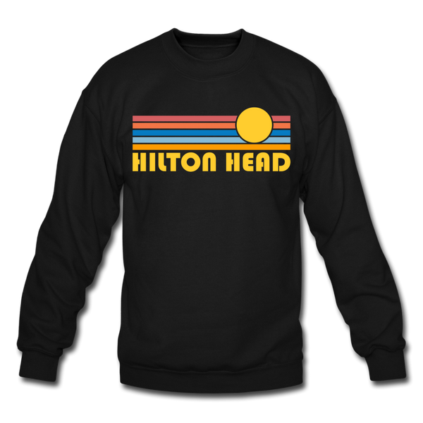 Hilton Head, South Carolina Sweatshirt - Retro Sunrise Hilton Head Crewneck Sweatshirt - black