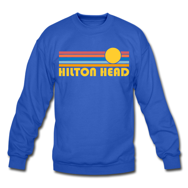 Hilton Head, South Carolina Sweatshirt - Retro Sunrise Hilton Head Crewneck Sweatshirt - royal blue