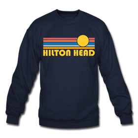 Hilton Head, South Carolina Sweatshirt - Retro Sunrise Hilton Head Crewneck Sweatshirt - navy