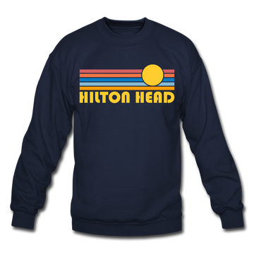 Hilton Head, South Carolina Sweatshirt - Retro Sunrise Hilton Head Crewneck Sweatshirt - navy
