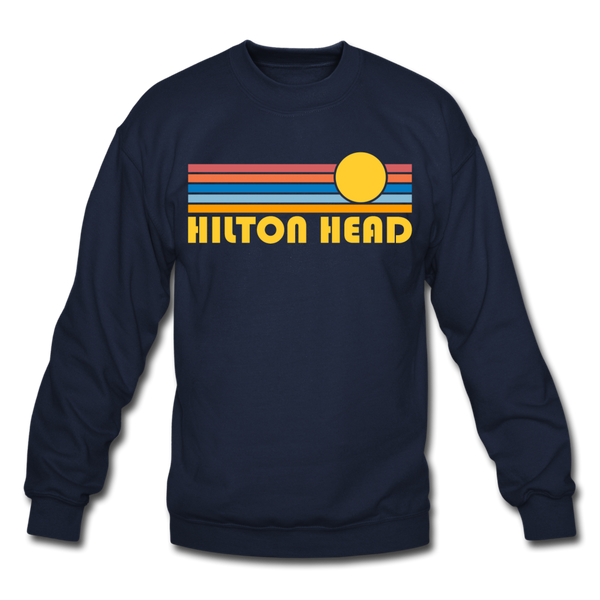 Hilton Head, South Carolina Sweatshirt - Retro Sunrise Hilton Head Crewneck Sweatshirt - navy