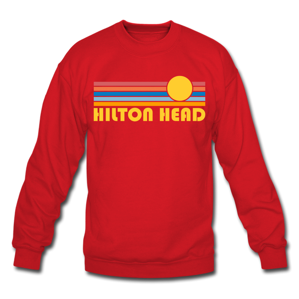 Hilton Head, South Carolina Sweatshirt - Retro Sunrise Hilton Head Crewneck Sweatshirt - red