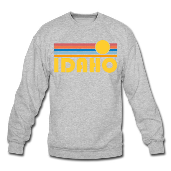 Idaho Sweatshirt - Retro Sunrise Idaho Crewneck Sweatshirt - heather gray